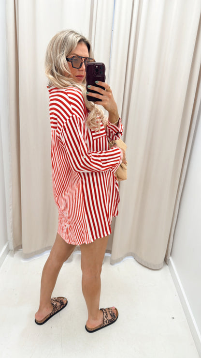 POPPY STRIPED SHIRT DRESS (RED)