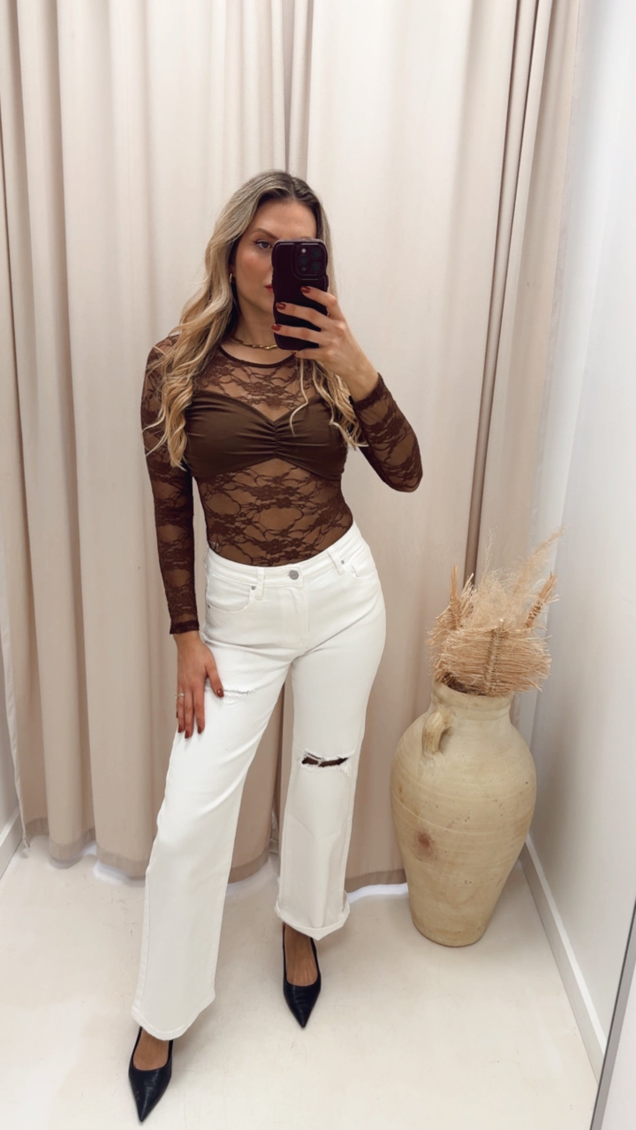 LACE TOP (BROWN)