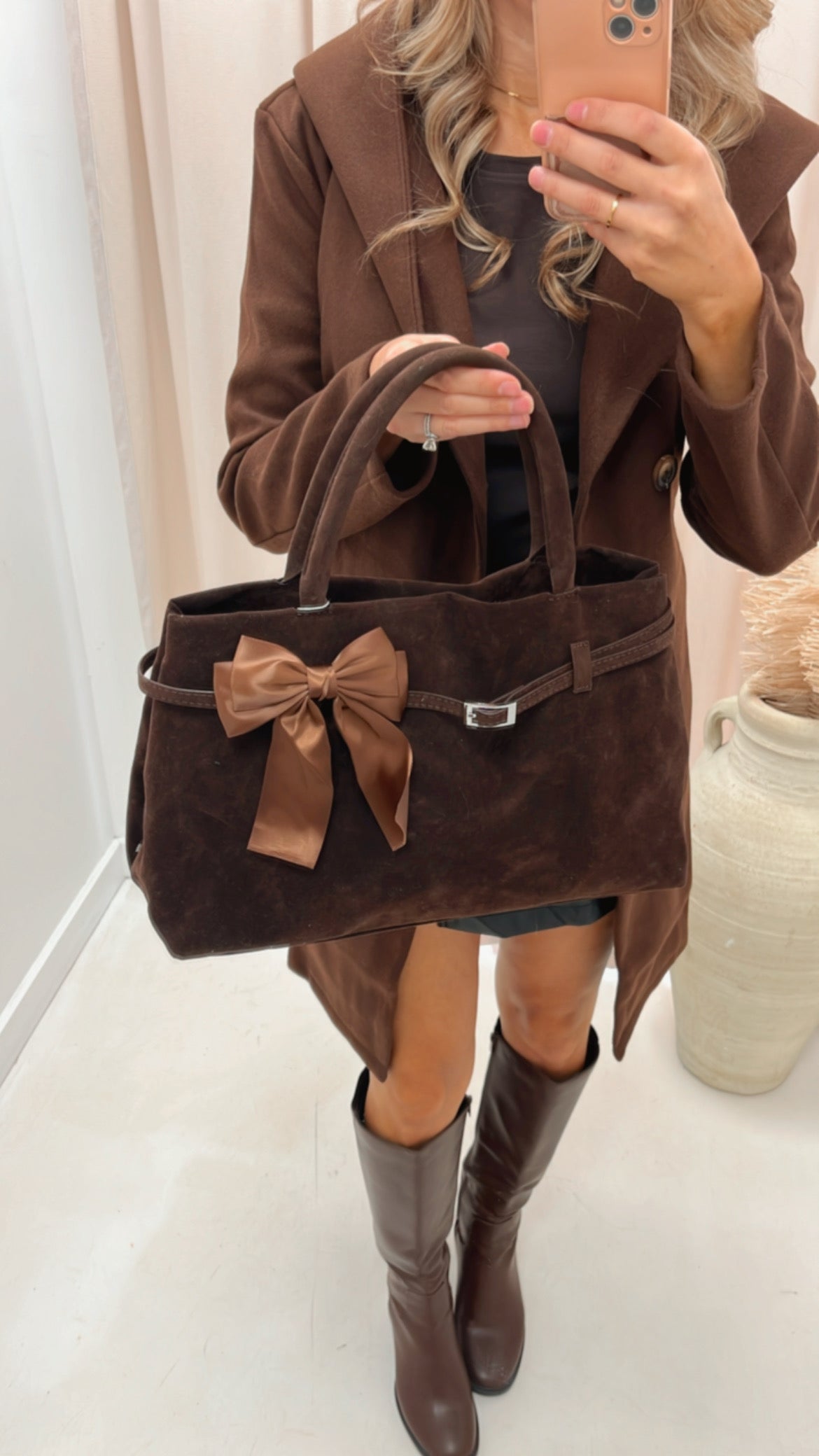 CHOCOLATE SUEDE TOTE BAG