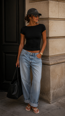 EVELYN BOAT NECK T-SHIRT BY ONLY (BLACK )