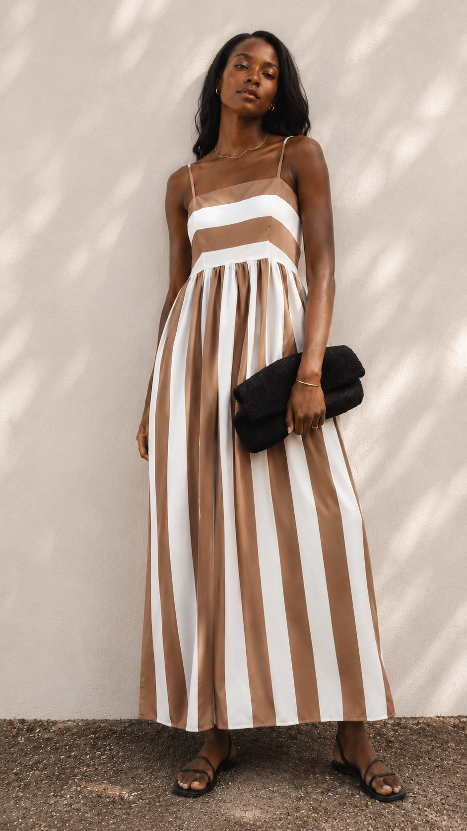 STRIPE MAXI DRESS (BEIGE &amp; WHITE)
