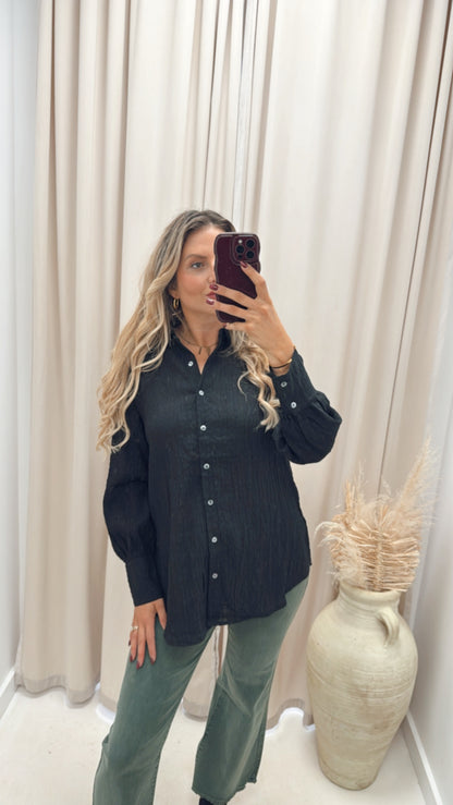 NAOMIE BUTTON UP BLOUSE (BLACK)