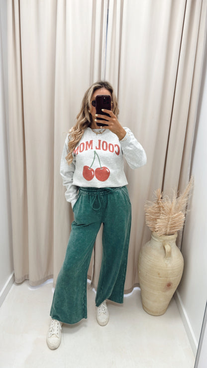 JENINE WIDE LEG FLEECE PANT (GREEN)