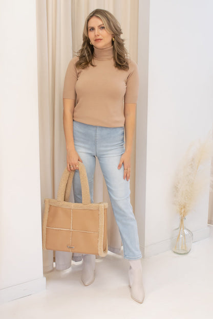 NEW TASH SHORT SLEEVE TURTLE NECK (TAUPE)