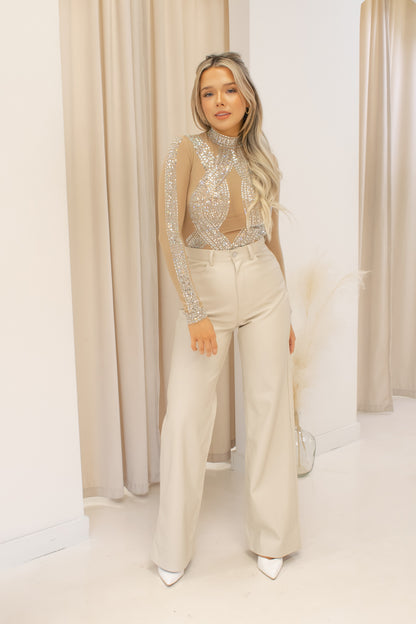 NEW JENNA RHINESTONE MESH  BODYSUIT (NUDE)