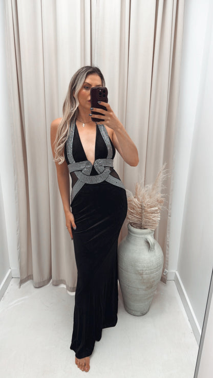VELVET HALTER GOWN