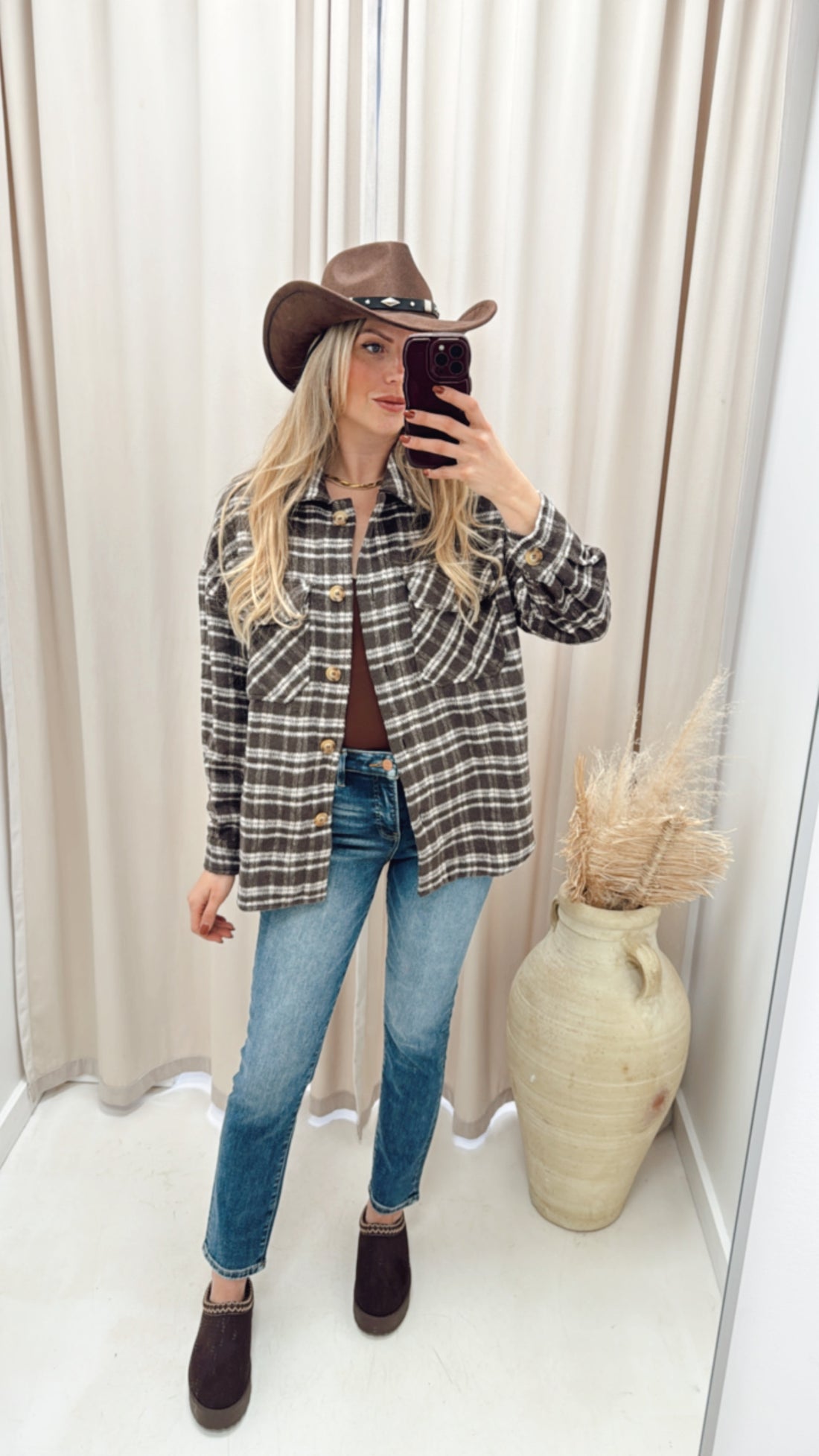 EVERYDAY PLAID SHACKET (BROWN)