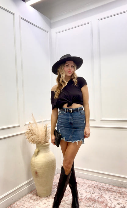 NEW DARLA HIGH RISE DENIM SKIRT