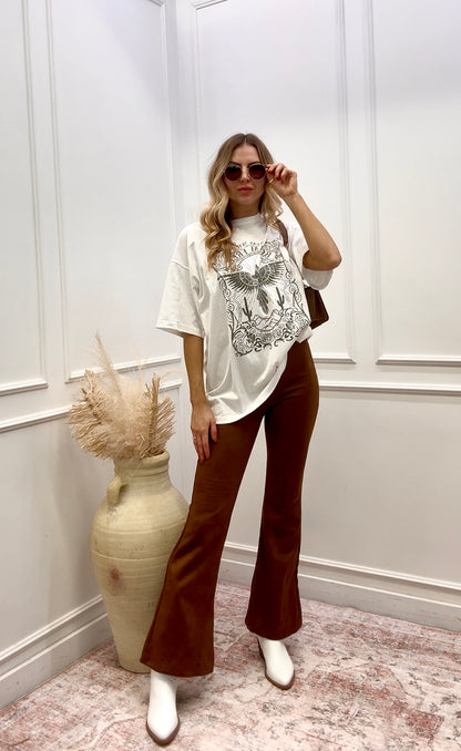 NEW LEONA SUEDE HIGH RISE FLARE PANTS (BROWN)