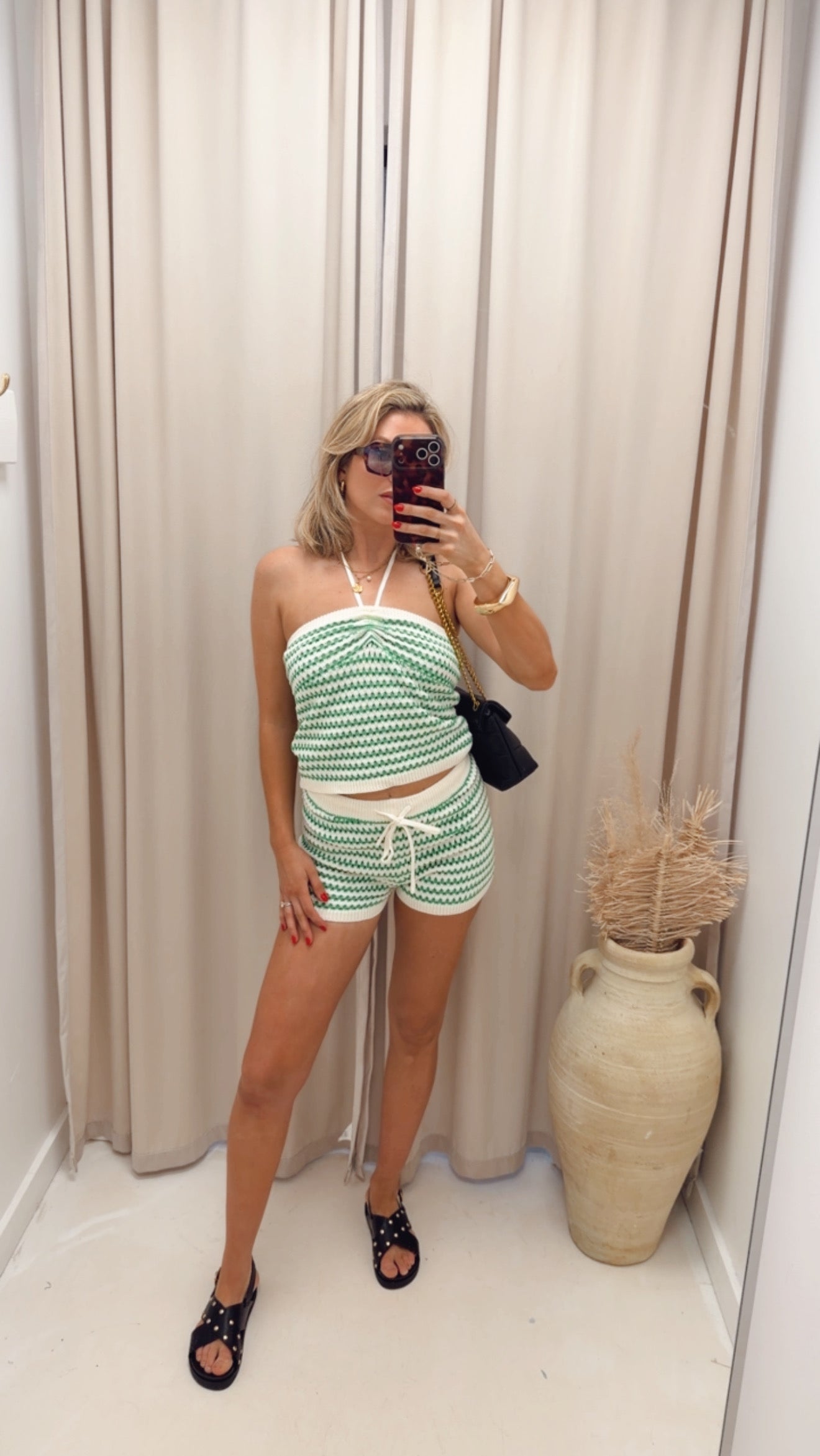 STRIPED TWO PIECE SHORT SET (GREEN)