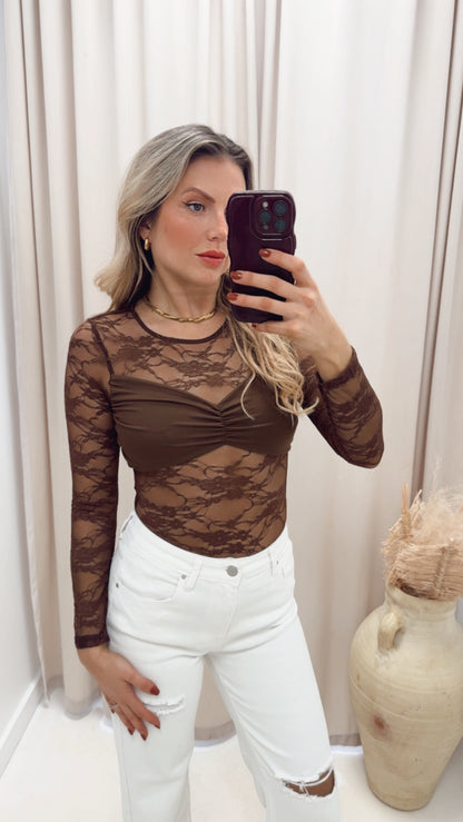 LACE TOP (BROWN)