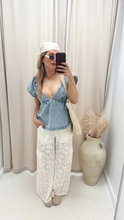 ALBA LACE CARGO WIDE LEG LACE PANT