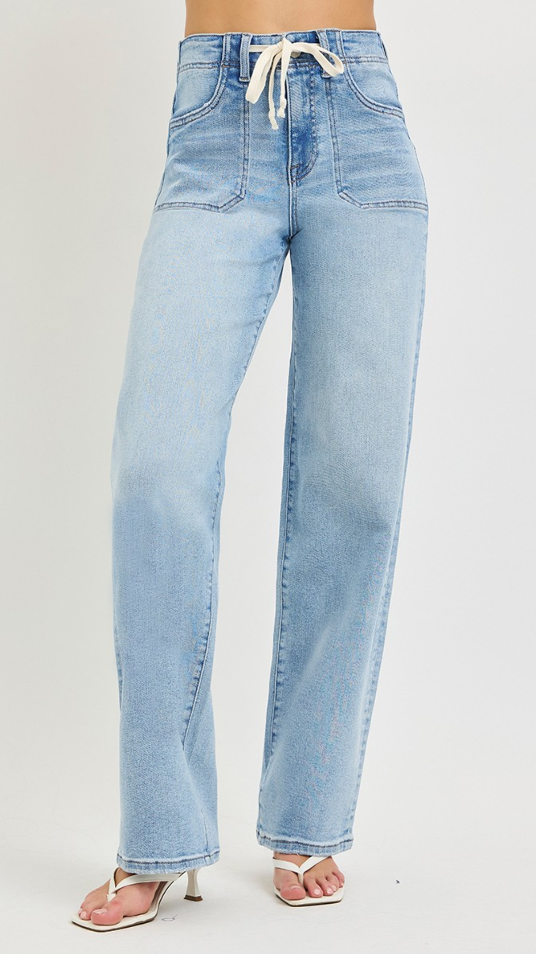 JAYME SLOUCHY WIDE JEANS, DRAWSTRING | PATCH POCKETS