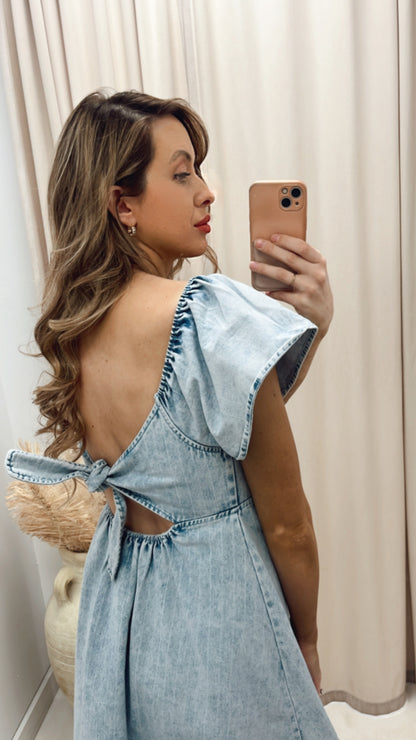NEW KATE DENIM BABYDOLL DRESS (LIGHT WASH DENIM)