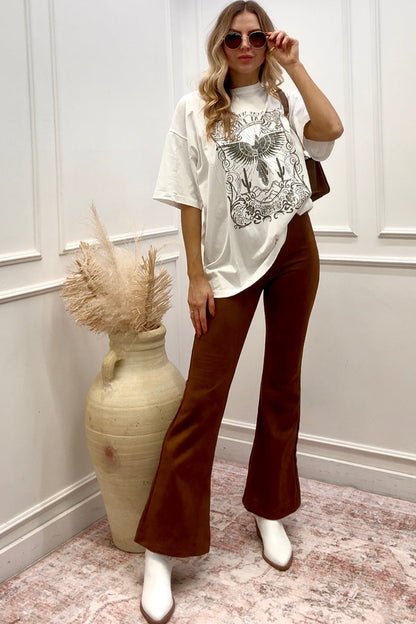 NEW LEONA SUEDE HIGH RISE FLARE PANTS (BROWN)