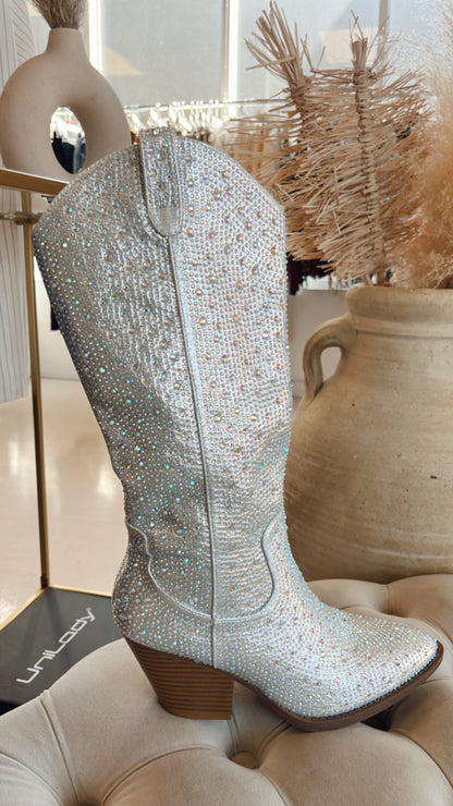 NEW ICON RHINESTONE COWBOY BOOT  (SILVER)