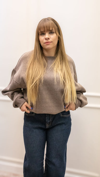 FAIRA CREW NECK SWEATER | TAUPE