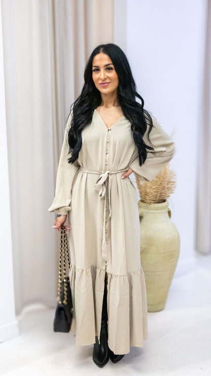 MELINA TIE WAIST MAXI DRESS (BEIGE)