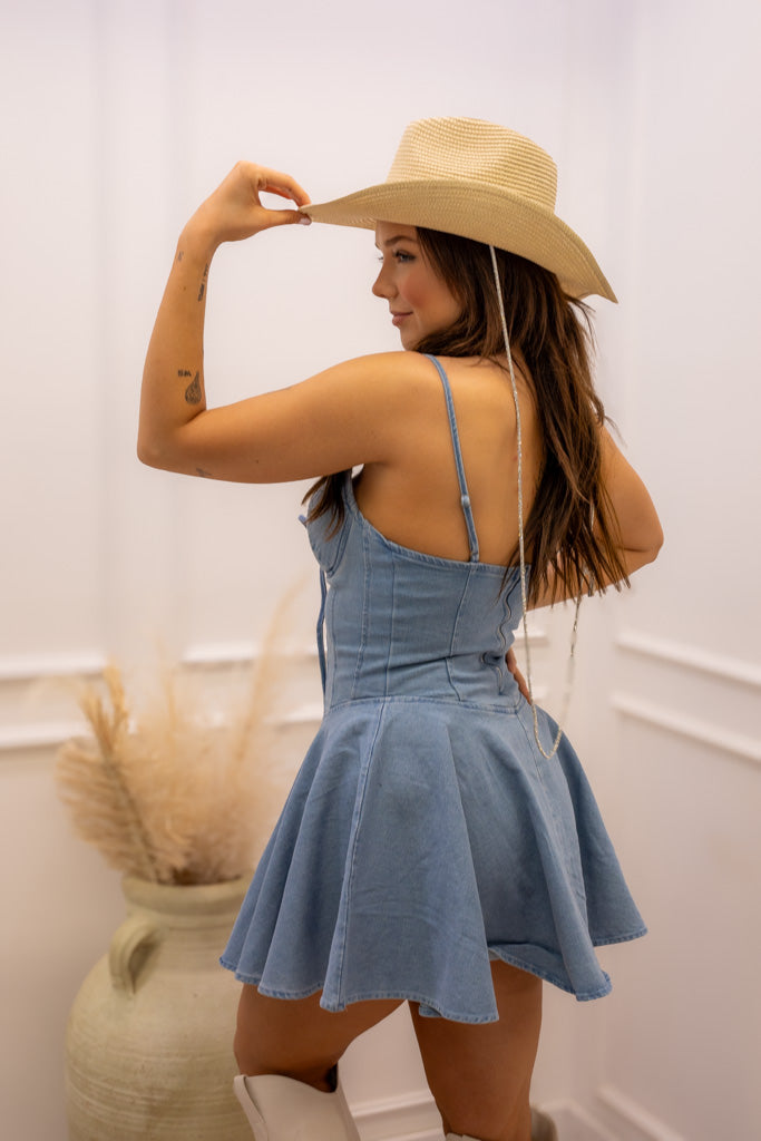 NEW PRISHA DENIM MINI DRESS