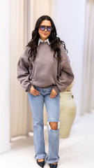 FAIRA CREW NECK SWEATER | TAUPE