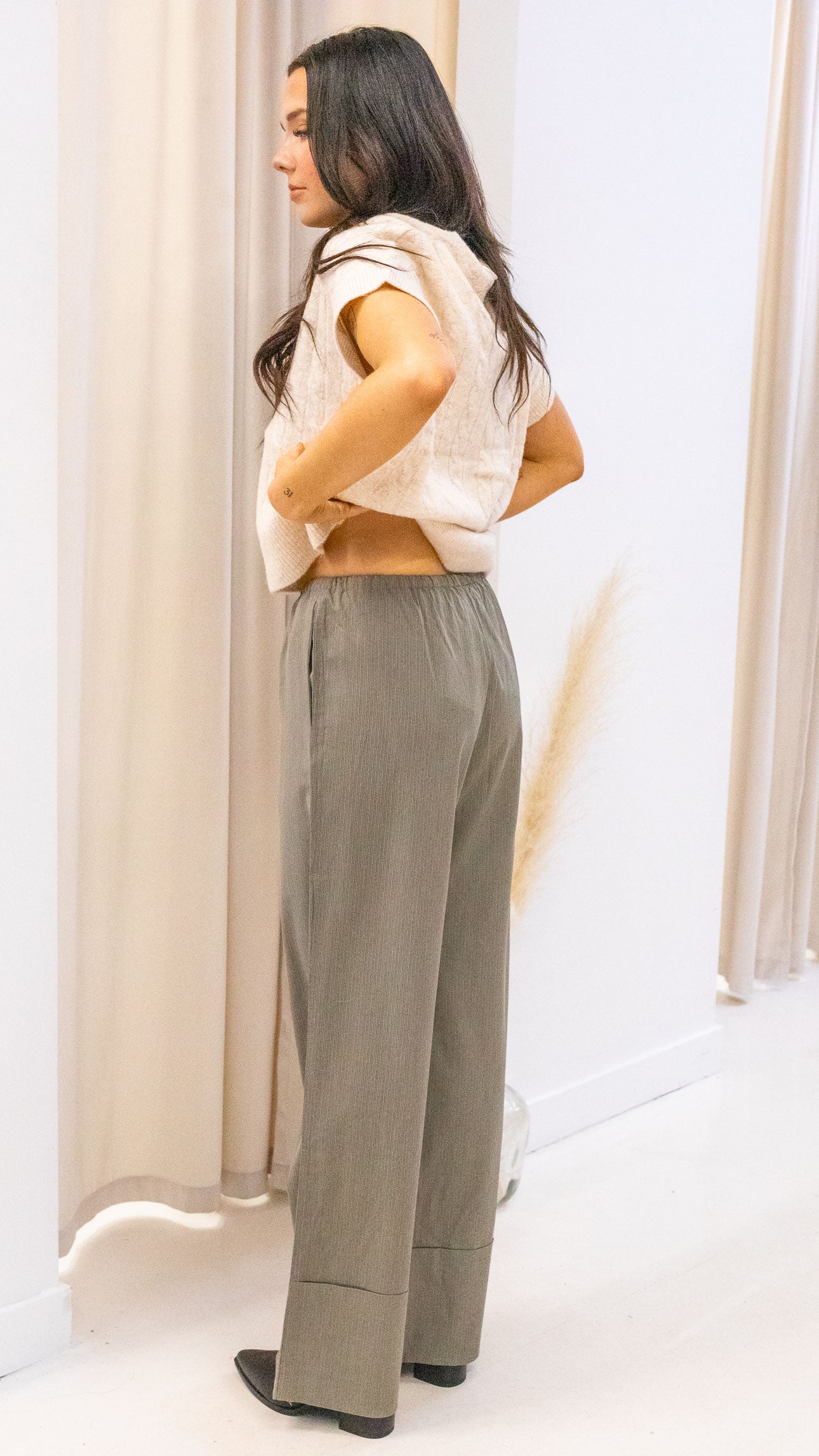 RAYA WIDE CUFF PINSTRIPE DRAWSTRING PANTS