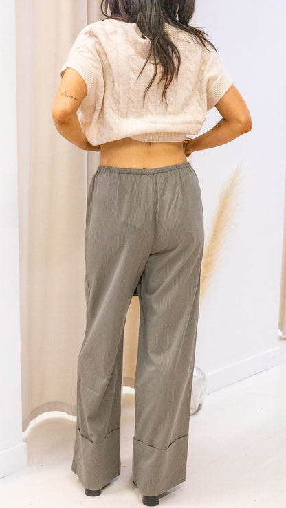 RAYA WIDE CUFF PINSTRIPE DRAWSTRING PANTS