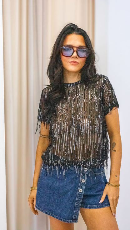SPACY SS SEQUINS TOP WVN | ONLY