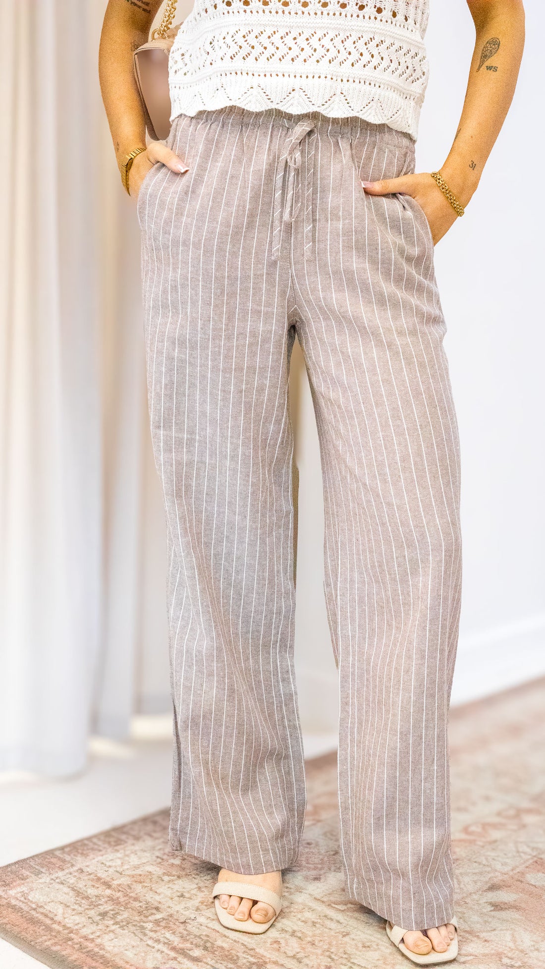 LUDO LINEN BLEND STRIPE PANTS CC OTW | ONLY