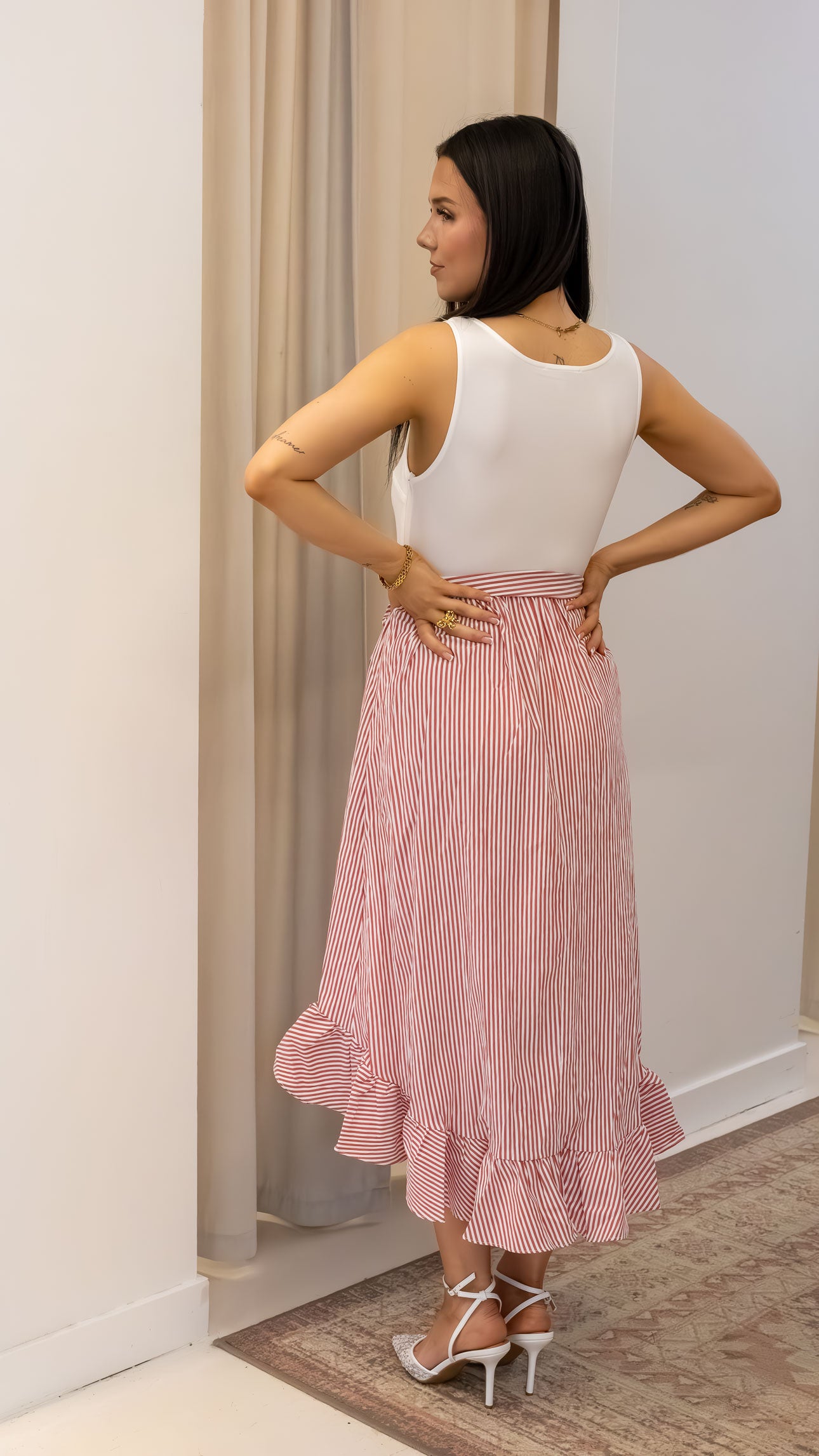SLEEVELESS KNIT TOP STRIPED LONG DRESS