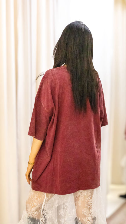 ACID WASH COTTON DROP SHOULDER BOYFRIEND BOX TEE