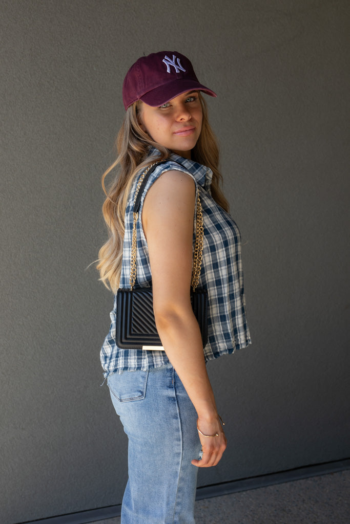 NEW RORY PLAID SLEEVELESS TOP (NAVY)