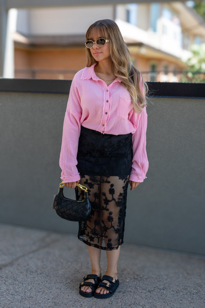 MILLIE LACE MIDI SKIRT (BLACK)