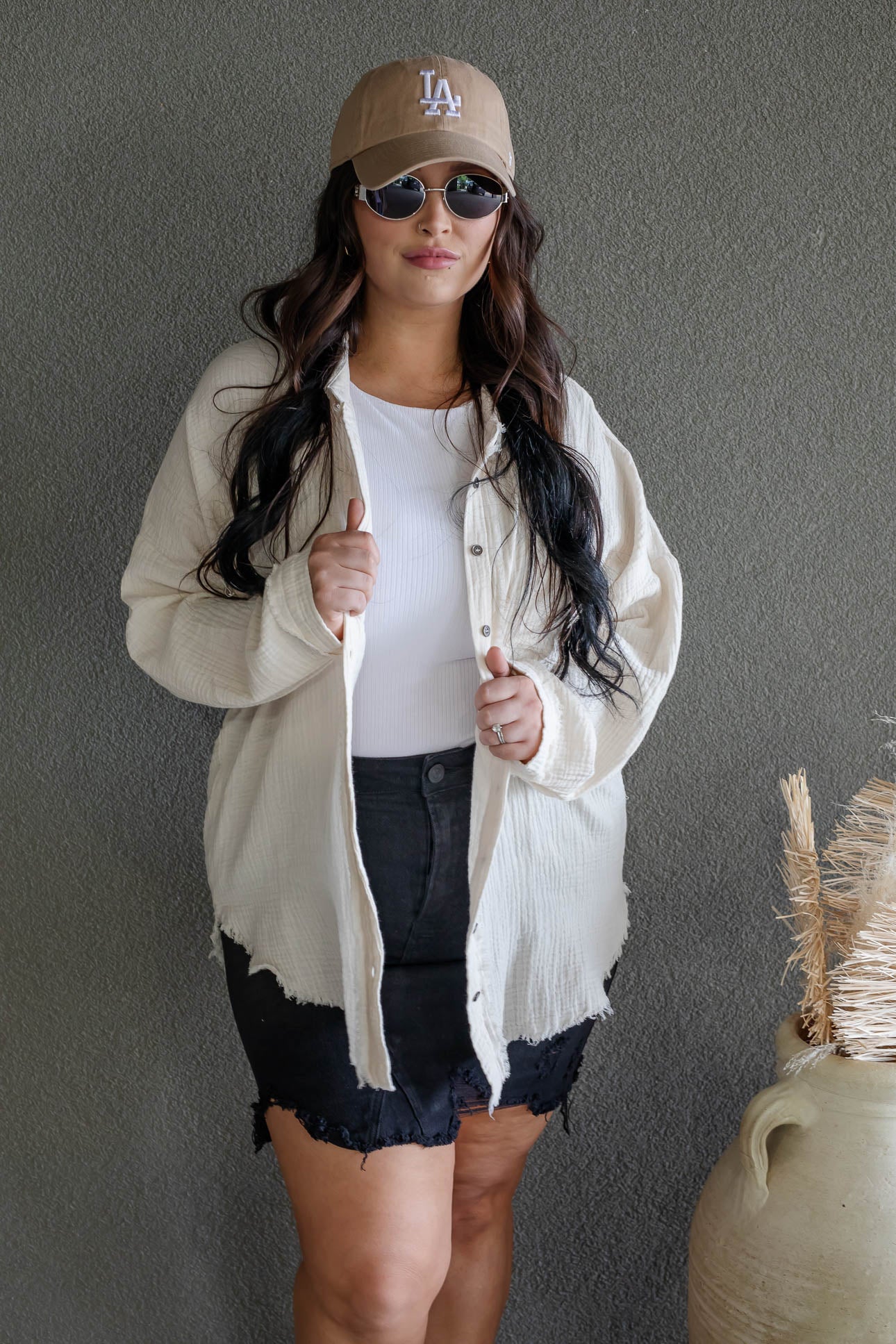 DARIA BUTTON UP GAUZE SHIRT (LIGHT BEIGE)