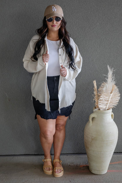 DARIA BUTTON UP GAUZE SHIRT (LIGHT BEIGE)