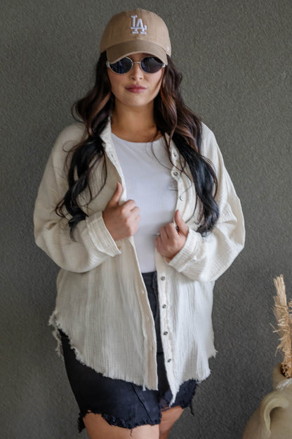 DARIA BUTTON UP GAUZE SHIRT (LIGHT BEIGE)
