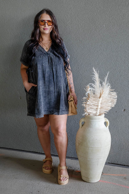 ARIANE DOUBLE GAUZE SHIRT DRESS (ASH BLACK)