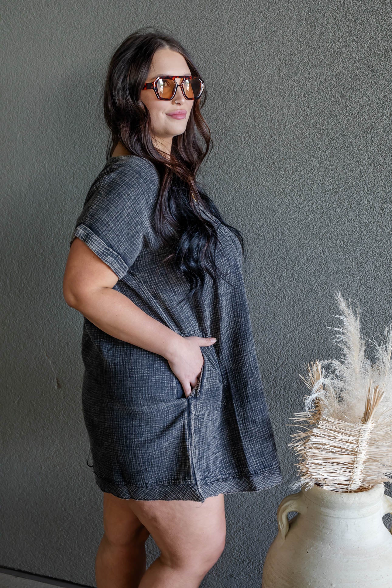 ARIANE DOUBLE GAUZE SHIRT DRESS (ASH BLACK)