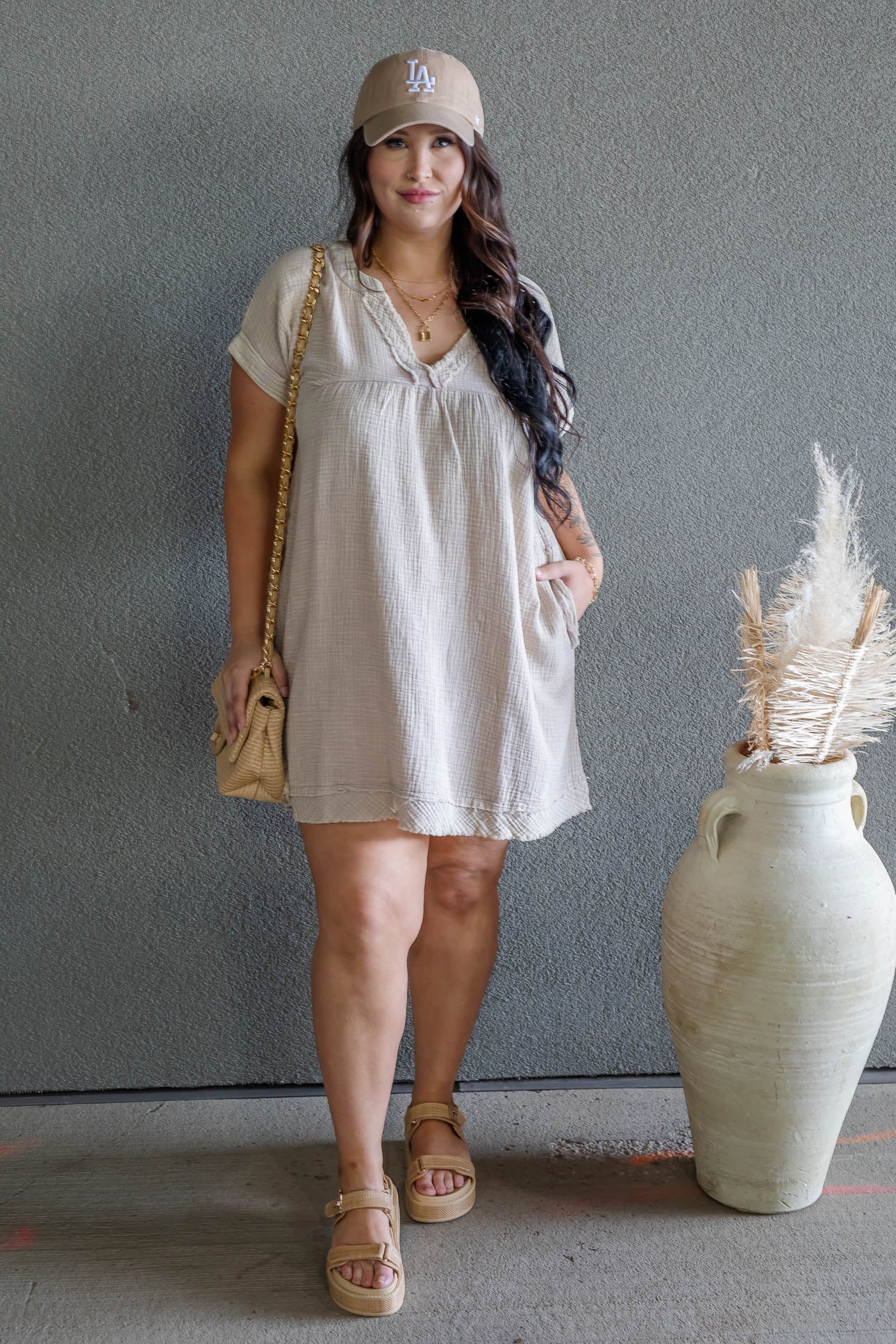 ARIANE DOUBLE GAUZE SHIRT DRESS (SAND BEIGE)