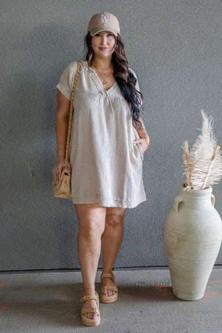 ARIANE DOUBLE GAUZE SHIRT DRESS (SAND BEIGE)