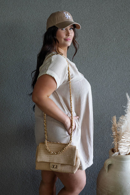 ARIANE DOUBLE GAUZE SHIRT DRESS (SAND BEIGE)