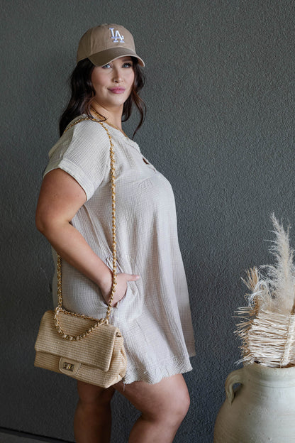 ARIANE DOUBLE GAUZE SHIRT DRESS (SAND BEIGE)