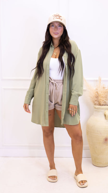 FIONA BUTTON UP SHIRT DRESS (SAGE GREEN)