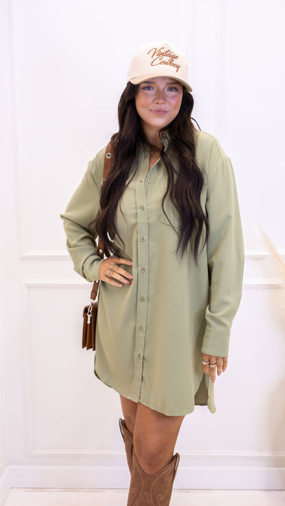 FIONA BUTTON UP SHIRT DRESS (SAGE GREEN)