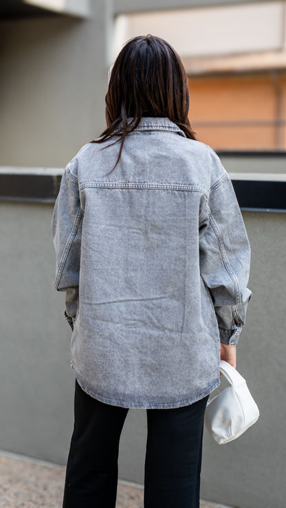 MALVA DENIM SHACKET COAT (GREY) | ONLY