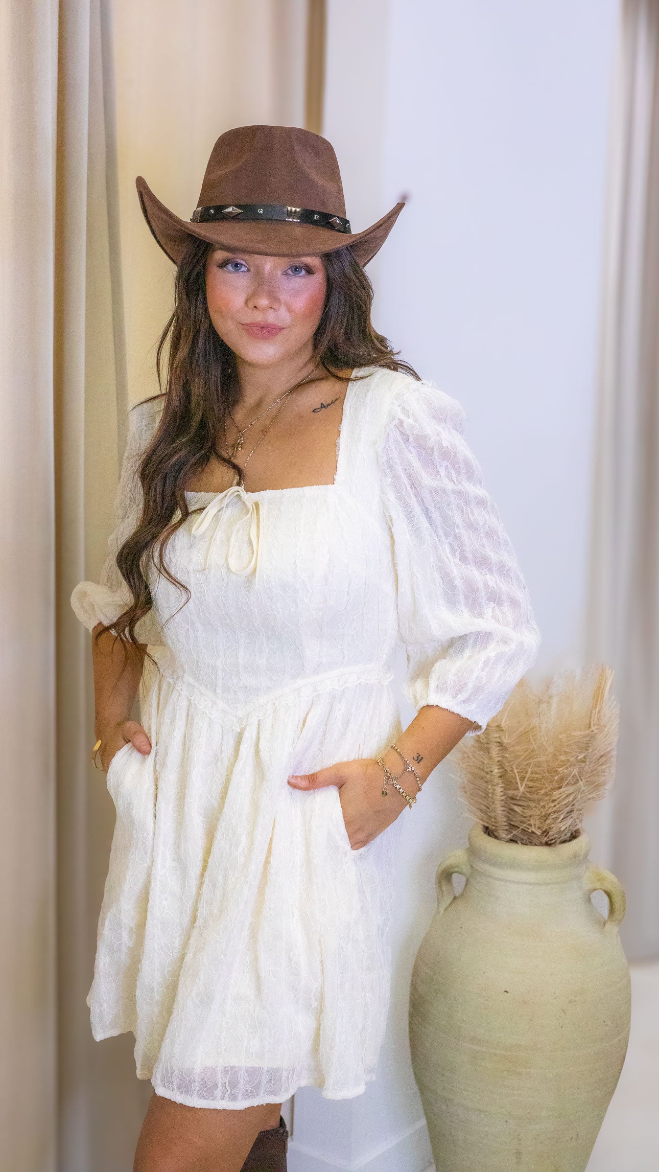 FORTE TEXTURED LACE DRESS (IVORY)