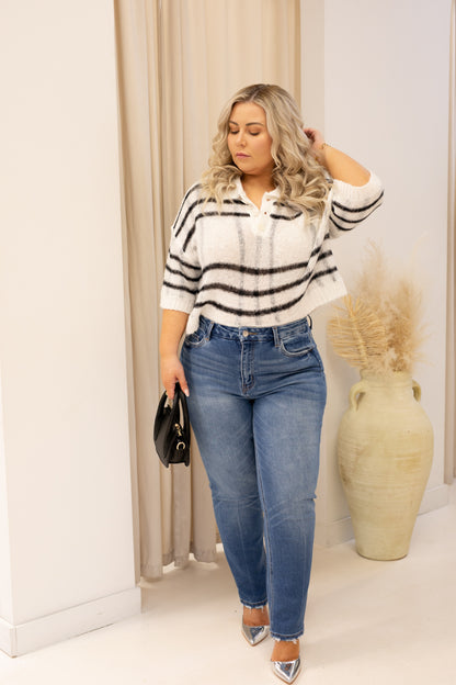 NEW LAYKEN SHEER KNIT SWEATER (BLACK/ WHITE)