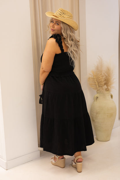 NEW KIMBERLY RUFFLED MIDI DRESS | + CURVY (BLACK)