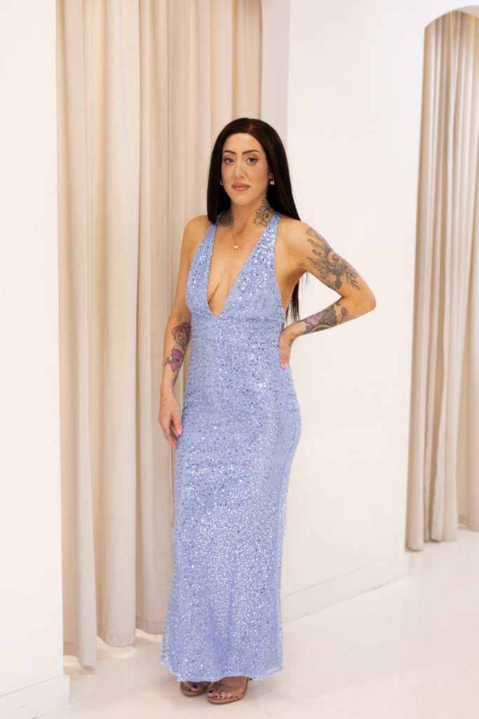 NEW PAYTON PLUNGE SEQUIN MAXI DRESS (BLUE)