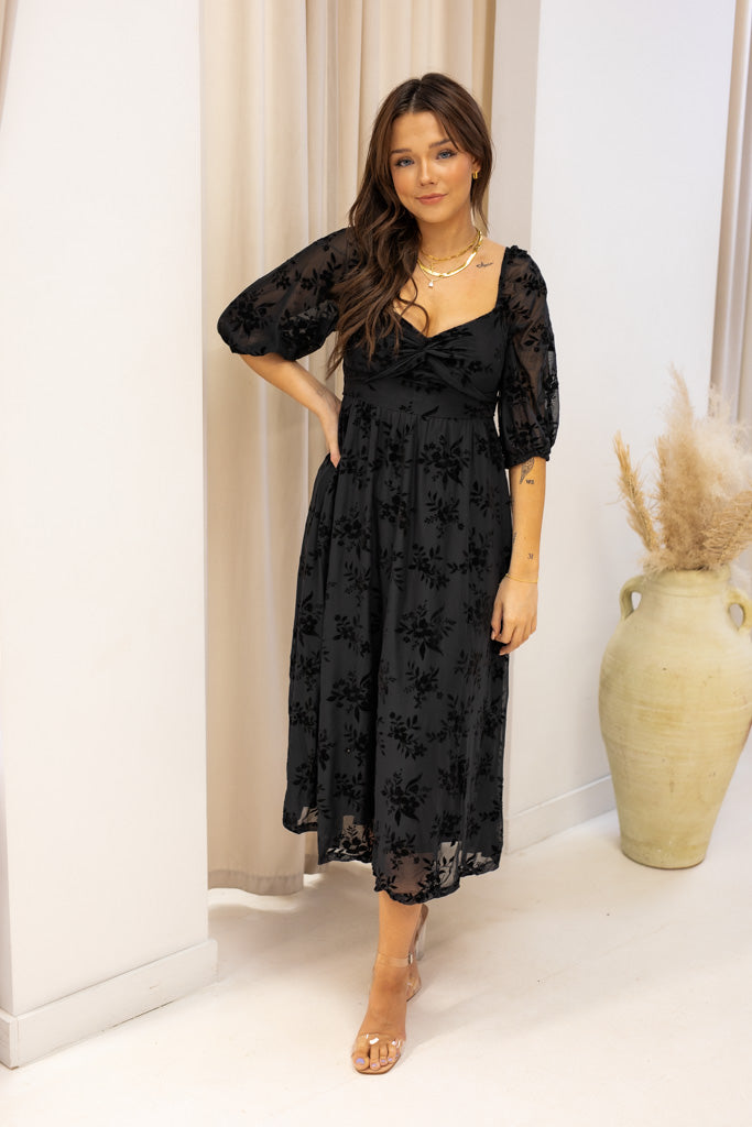 NEW BRANDI VELVET MIDI DRESS (BLACK)