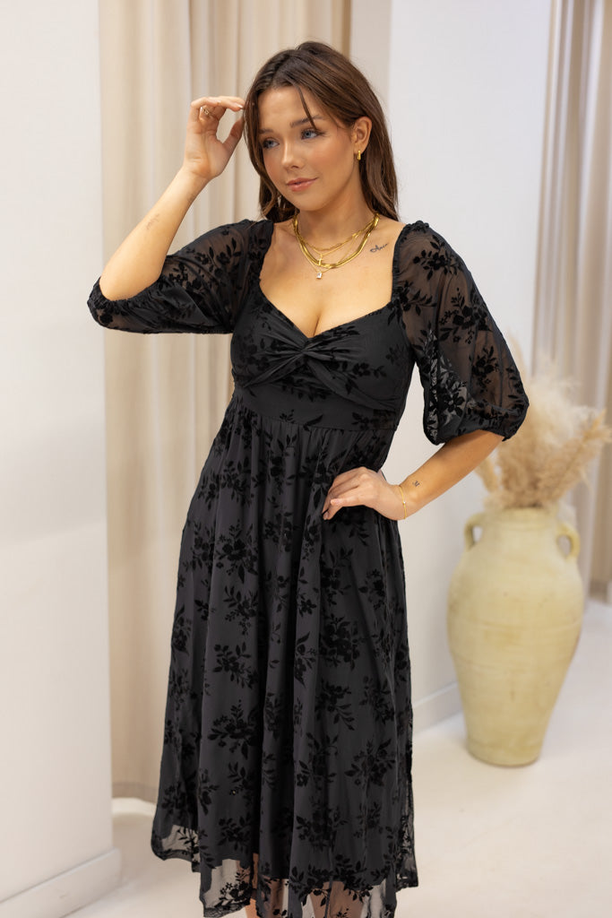 NEW BRANDI VELVET MIDI DRESS (BLACK)